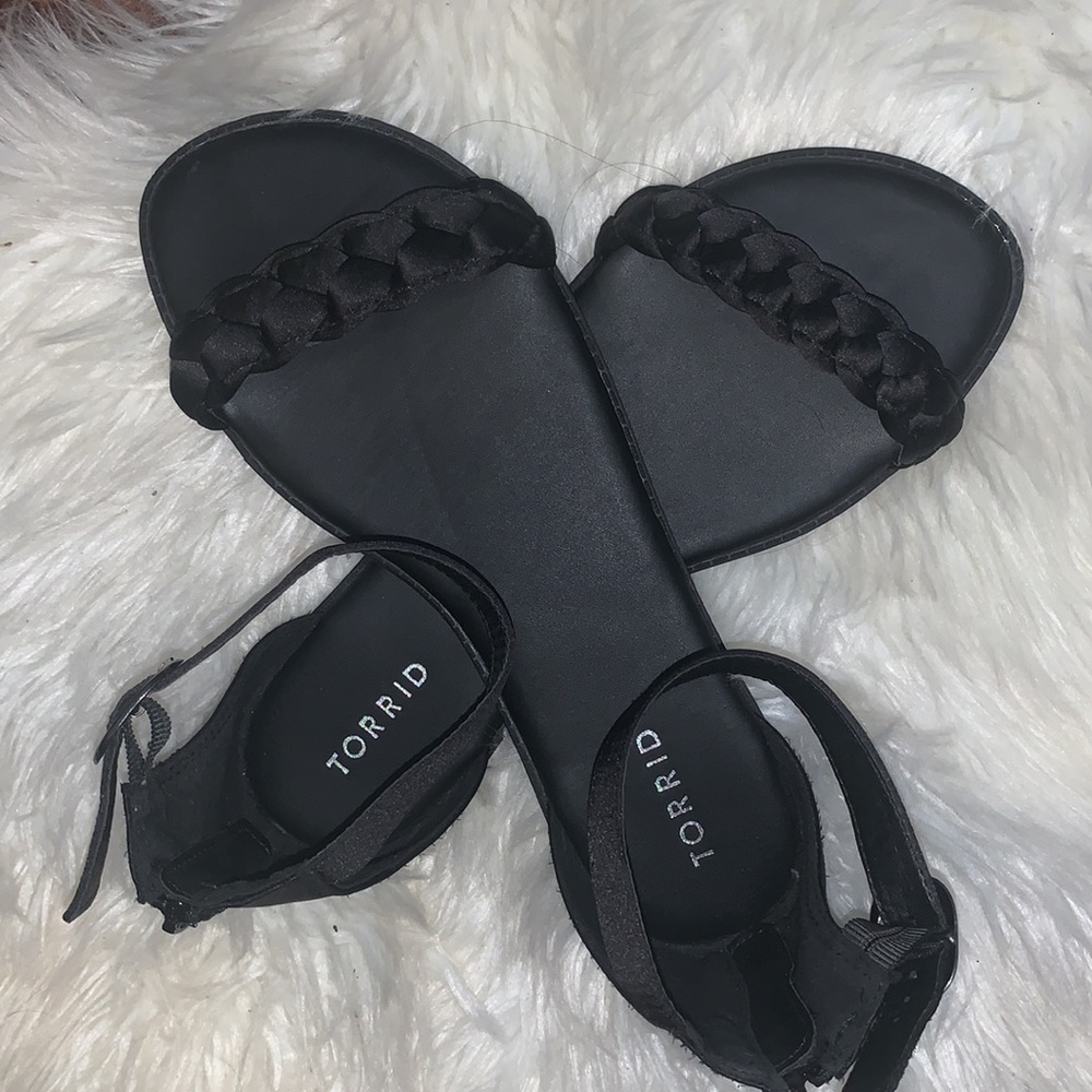 TORRID Black Satin Braided Flats Sandals Wide